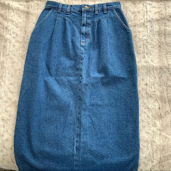 Vintage 80s High Rise Denim Midi Skirt - Picture 5 of 11